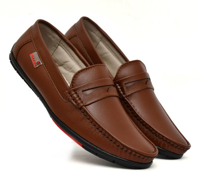 PILLAA Genuine leather| party wear loafers| daily use| wedding| slip on loafers Loafers For Men(Tan , 8)