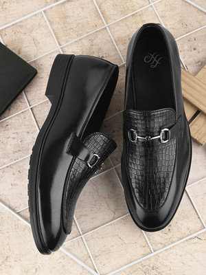 House of Pataudi House Of Pataudi Men Black Faux Leather Formal Slip On Loafers Slip On For Men(Black , 9)