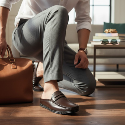 SCARPIA Open Back Loafer Clogs For Men(Brown , 8)
