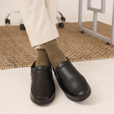 FAUSTO Formal Office Genuine Leather Shoes Slip On For Men(Black)