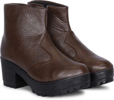 Ishransh Latest Trendy Zipper Boots Boots For Women(Brown , 7)