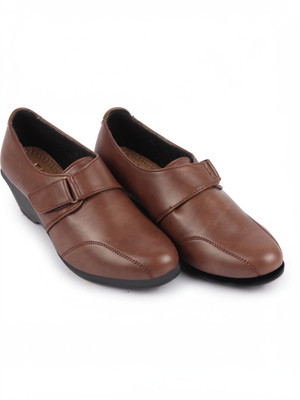 FAUSTO Fashion Hook and Loop Formal Office Platform Heel Wedges Slip On For Women(Brown , 9)