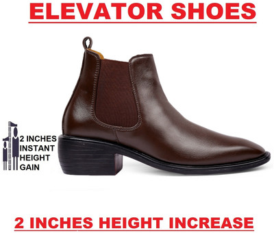 BXXY Men's New Arrival Faux Leather Material Height Increasing Elavetor Brown Office Wear Chelsea Boots Boots For Men(Brown , 9)