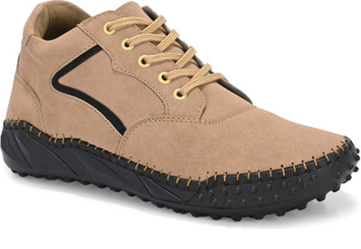 Dalvion Premium Synthetic Suede Look Durable Sports Casual Sneakers Casuals For Men(Tan, Black , 10)