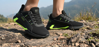 Soles & Styles Men’s Running Shoes| Lightweight Sports Sneakers for Gym & Casual Running Shoes For Men(Black, Green , 9)