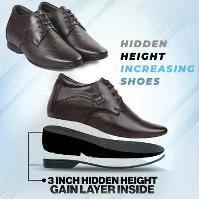 Baxxico Men's 3 Inch Hidden Elevator/Height Increasing Formal Derby Lace-up Shoes Derby For Men(Brown , 8)