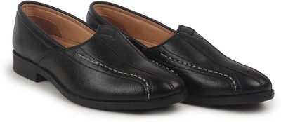 FAUSTO Broad Feet Traditional Wedding Slip On Ethnic Juttis|Party Slip On Evening Shoes Mojaris For Men(Black , 10)