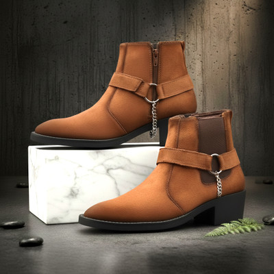 YUVRATO BAXI Men's New Stylish Tan Casual Formal Chelsea Boot And Party Wear Dress Boot Slip On Sneakers For Men(Tan , 6)