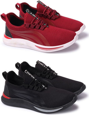 HOTSTYLE 2 Pair Combo Stylish & Trendy Running Shoes For Men(Black, Red , 7)