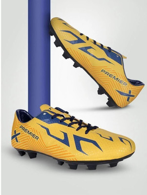 VECTOR X Premier Soocer Studs Synthetic Leather Upper | PVC Sole Material Football Shoes For Men(Yellow, Blue , 10)