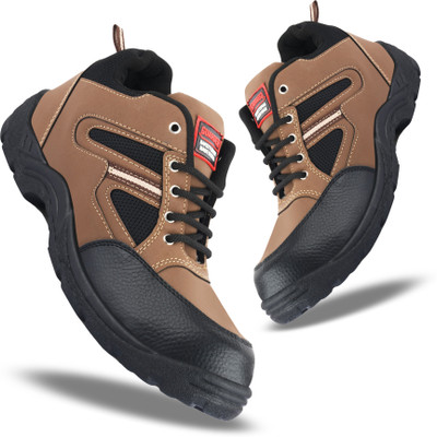 Elecant PVC Sole And Steel Toe Protection High Ankle Safety Shoes For Men(Brown , 9)