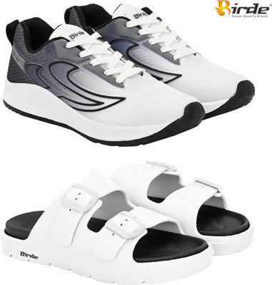 Birde Stylish Combo Pack of 2 Lightweight Walking, Running Shoes With Sandals Squash Shoes For Men(Grey, White , 9)
