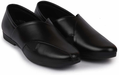 FAUSTO Criss Cross Slip On Wedding Party Juttis and Mojaris For Men(Black , 7)