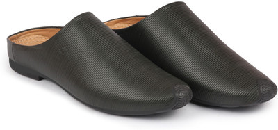 FAUSTO Back Open Classic Design Textured Slip-On Ethnic Juttis and Mojaris For Men(Olive , 7)