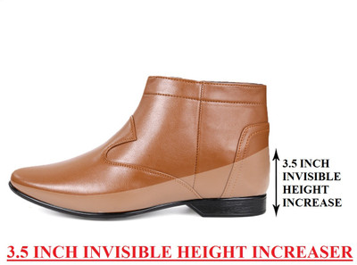 YUVRATO BAXI 3.5 Inch Hidden Height Elevatore/Increasing Formal Slip-on Party Wear Boots For Men(Tan , 6)
