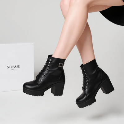 STRASSE PARIS Amazing Design Women's Ankle Length Block Heel Stylish Fashionable Black Boots Boots For Women(Black , 8)