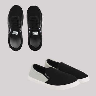house of common Walking Shoes For Men(Black, Grey , 6)