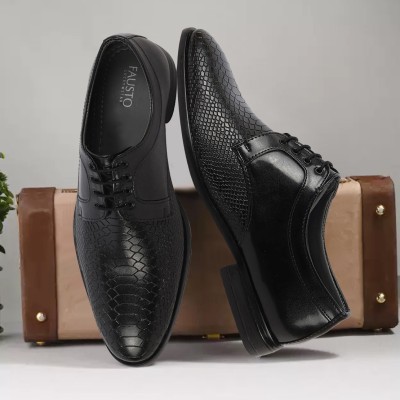 FAUSTO Leopard Textured Formal Lace Up Shoes For Office|Work|Wedding|Party Derby For Men(Black)