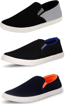 dr life Set of 3 Men's Casual/loafer/mocassion/sneaker/walking shoes Canvas Shoes For Men(Navy, Black, Grey , 9)