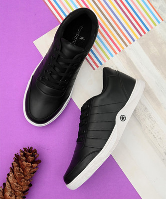 Roadster Round Toe Synthetic Leather Lace-Ups Sneakers Sneakers For Men(Black , 9)