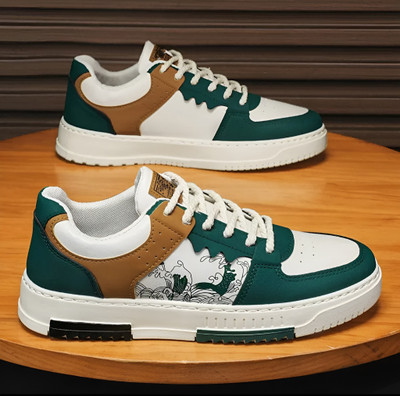 Onmac enterprises Casual Trendy fashion sneakers for men Sneakers For Men(White, Green , 8)