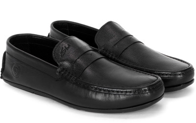 Stargo Men’s Black Leather Loafers with Golden Buckle Loafers For Men(Black , 7)