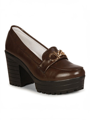 COMMANDER Casual and Trendy Heel Loafers for Women Loafers For Women(Brown , 7)