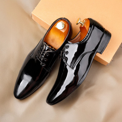 AJNIHA Premium Oxford Class Designer Patent Leatherette Shining Jet Black Lace-Up Party Lace Up For Men(Black , 9)