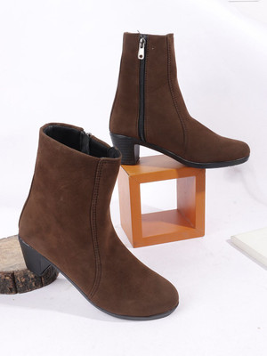 THE ALL WAY Women's Slipon Mid Calf length Chelsea Comfort Boots Boots For Women(Brown , 7)