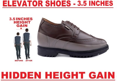 BXXY Men's 3.5 Inch Hidden Height Increasing Synthetic Material Formal Brogue Shoes. Brogues For Men(Brown , 9)