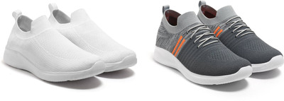 Face Sneakers For Men(White, Grey, Orange , 7)