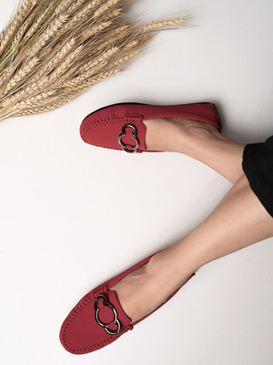 El Paso EL PASO Women Red Faux Leather Casual Slip on Loafers Loafers For Women(Red , 5)