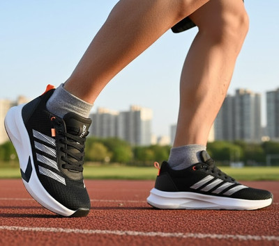 JK PORT Men's Black & White Stripe Athletic Running Shoes Casuals For Men(Black, Grey , 6)