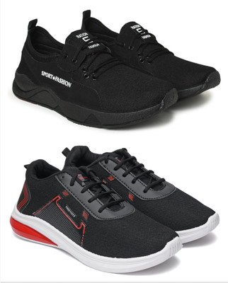 Free Kicks Combo Of 2 Shoes FK-482 & FK-343 Sneakers For Men(Black , 9)