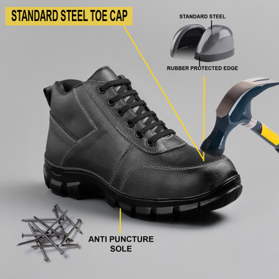 ENRICH FIELD Steel Toe Genuine Leather Safety Shoe(Black, S3, Size 8)