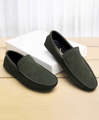 LOUIS STITCH Green Italian Suede Leather Driving Loafer Moccasins Shoes for men Loafers For Men(Green , 6)