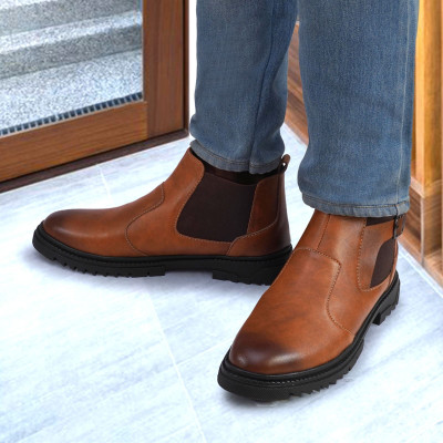 Real Bliss Men's Casual Outdoor High Top Chelsea Boots, riding and Hiking and Trekking Boot Boots For Men(Tan , 7)