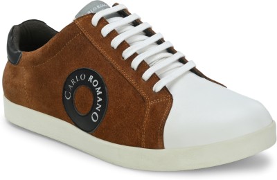 CARLO ROMANO Men's Genuine Leather Lace up Casual Sneaker Shoe Casuals For Men(White , 9)