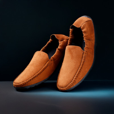 Kraasa Slip-On Elastic Collered Loafers For Men(Tan , 7)