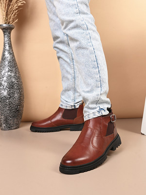 Real Bliss Premium Handmade Chelsea |Soft Cushioned Insole |Slip-Resistance Boot Boots For Men(Brown , 7)