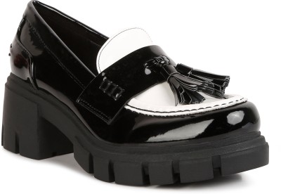 London Rag Black & White Tassels Detail Chunky Loafers Loafers For Women(Black, White , 6)