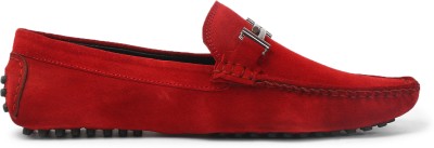 LOUIS STITCH Casual Stylish Suede Leather Loafers for Men, Red (ITSUDFR) Size 8 Loafers For Men(Red)