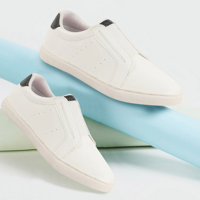 FAUSTO Elastic Closure Stitched Comfort Shoes Sneakers For Women(White , 4)