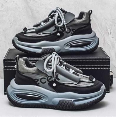 pinstyle Men's Chunky Sneaker Casual Sport Shoe With Thick Sole Walking Shoes For Men Sneakers For Men(Grey , 9)