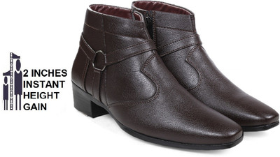 BXXY Men's Brown Height increasing High Heel Synthetic Formal Boots Slip On For Men(Brown , 6)