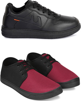 Free Kicks Combo Of 2 Shoes SW-Alpha & SW-206 Sneakers For Men(Black, Maroon , 9)