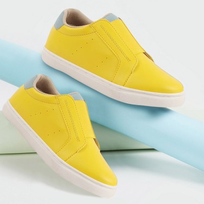 FAUSTO Elastic Closure Stitched Comfort Shoes Slip On Sneakers For Men(Yellow)