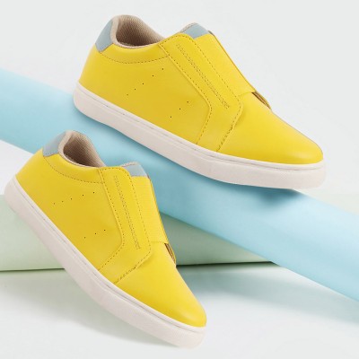 FAUSTO Elastic Closure Stitched Comfort Shoes Slip On Sneakers For Men(Yellow , 8)