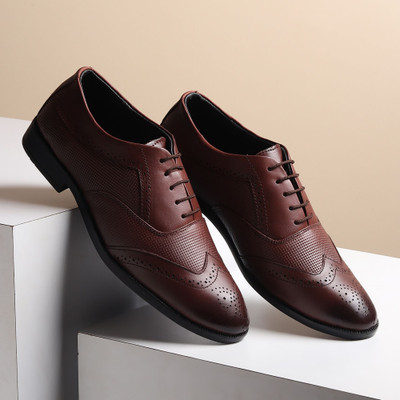 Hayes London Genuine Leather Laceup Formal shoes, lightweight & Comfortable, Brogues For Men(Brown , 8)
