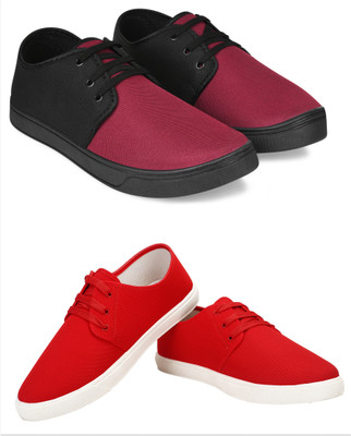 Free Kicks Combo Of 2 Shoes FK-206 & FK-201 Sneakers For Men(Red , 6)